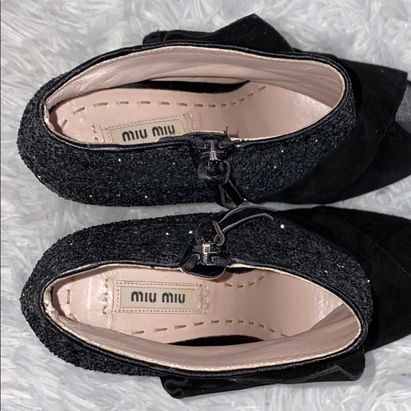 Miu Miu black open toe sequin heel bow booties 8.5(runs very small) - Picture 4 of 9